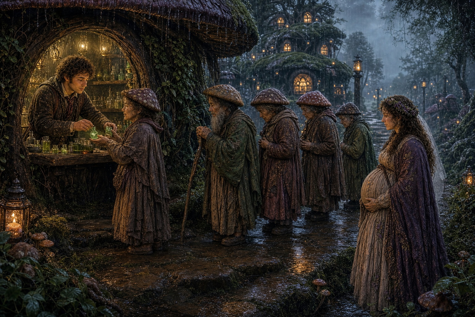 Villagers line up for the healing tonic