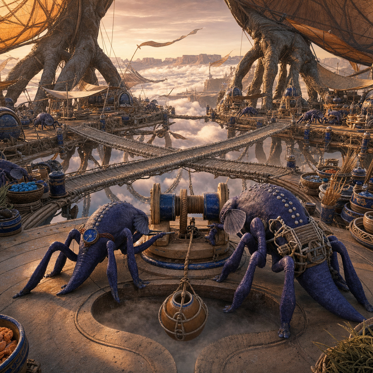 Rootprint Market bridges strain beneath the turning sail-tree